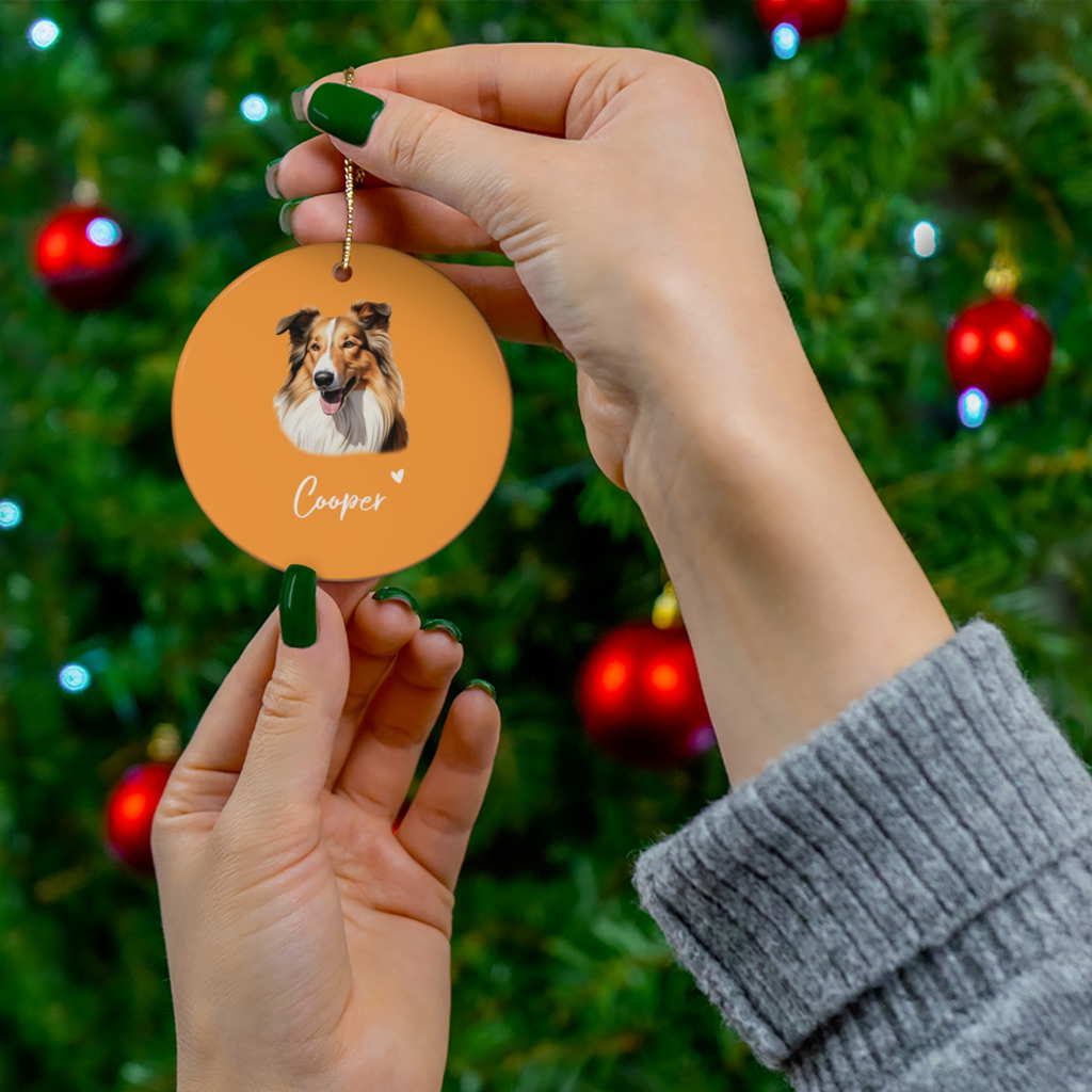 rough collie personalized christmas ornament