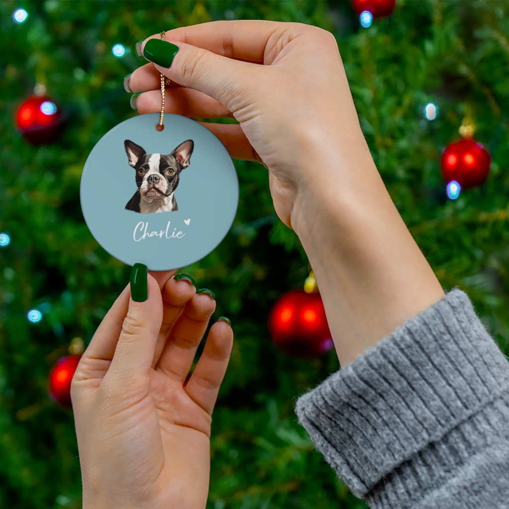 boston terrier personalized christmas ornament